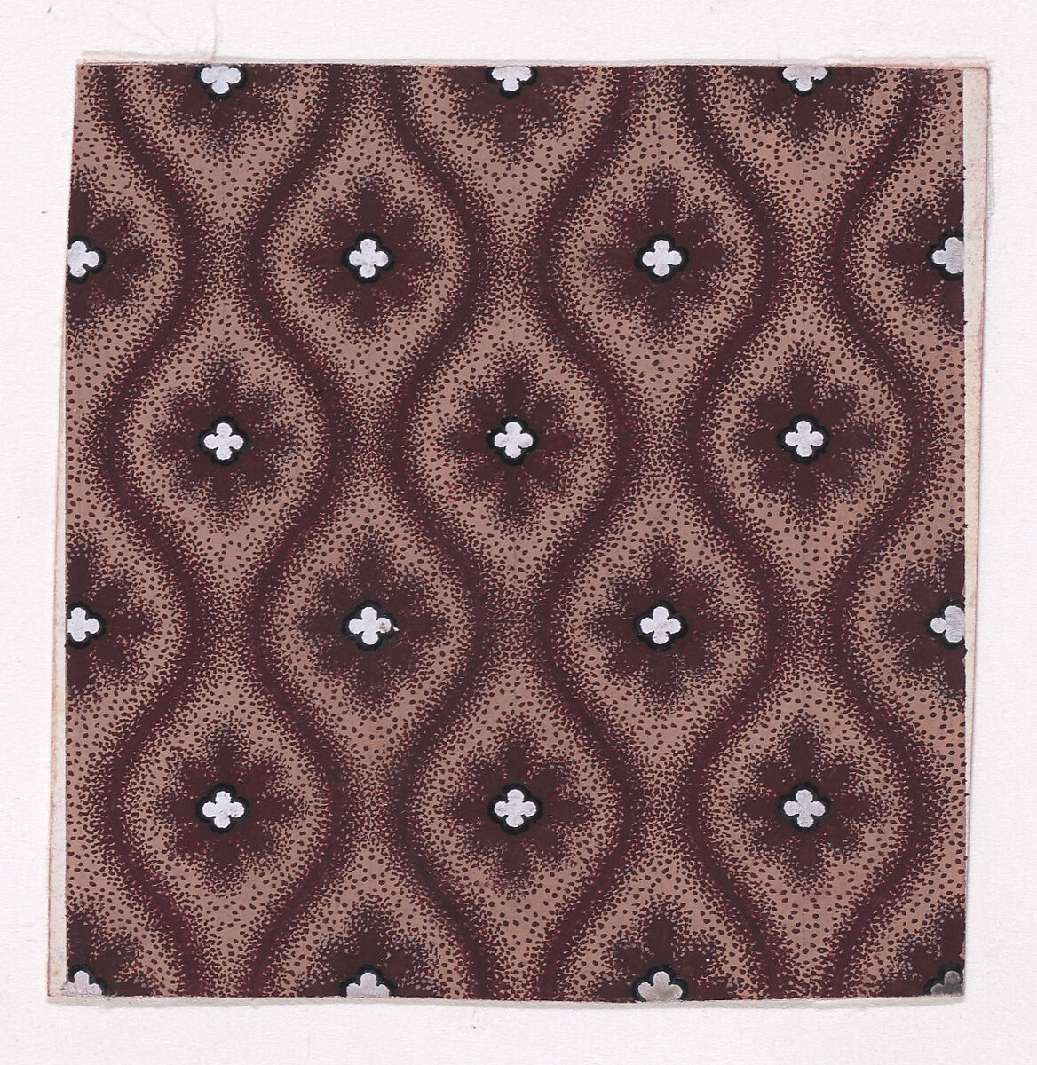 Textile Design with Alternating Vertical Rows of Rosettes with Quatrefoil Shapes in the Center Framed by Undulating Vertical Garlands, Anonymous, Alsatian, 19th century, Gouache 