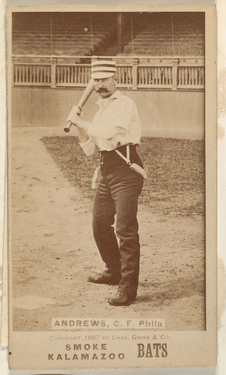 Andrews, Center Field, Philadelphia, from the Kalamazoo Bats series (N690) issued by Chas. Gross & Co. to promote Kalamazoo Bats, Issued by Chas. Gross &amp; Co., Albumen photograph 
