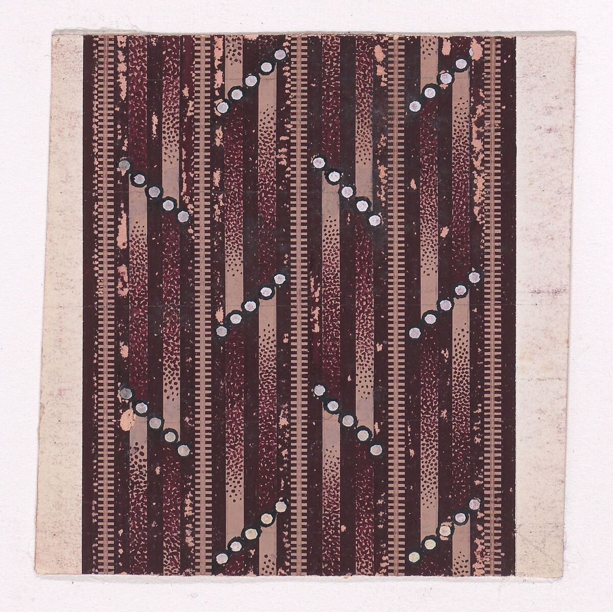 Textile Design with Alternating Horizontal Strips of Pearls over a Striped Background, Anonymous, Alsatian, 19th century, Gouache 