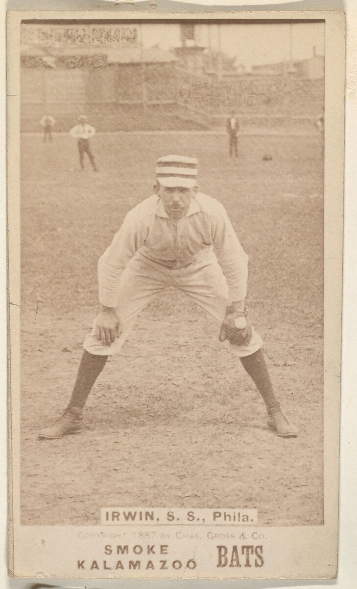 Irwin, Shortstop, Philadelphia, from the Kalamazoo Bats series (N690) issued by Chas. Gross & Co. to promote Kalamazoo Bats, Issued by Chas. Gross &amp; Co., Albumen photograph 