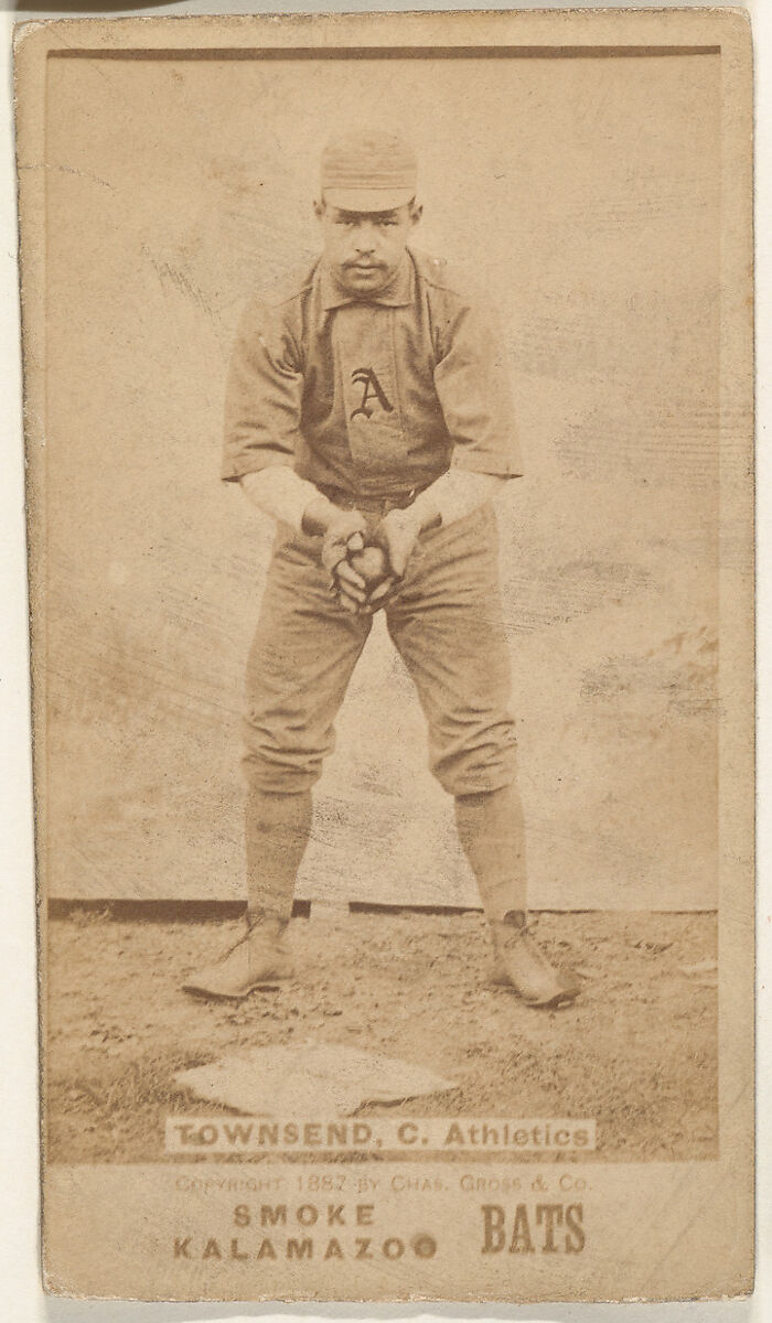 Townsend, Catcher, Athletics, from the Kalamazoo Bats series (N690) issued by Chas. Gross & Co. to promote Kalamazoo Bats, Issued by Chas. Gross &amp; Co., Albumen photograph 
