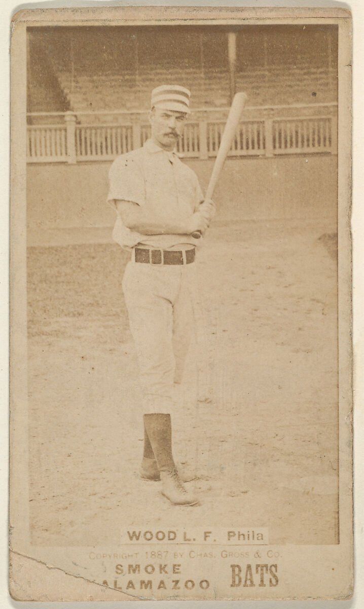 Wood, Left Field, Philadelphia, from the Kalamazoo Bats series (N690) issued by Chas. Gross & Co. to promote Kalamazoo Bats, Issued by Chas. Gross &amp; Co., Albumen photograph 