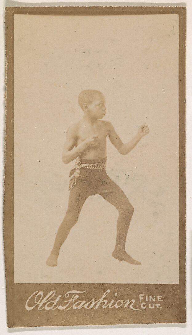 Child standing in boxing stance, from the "Negro Subjects" series (N692) promoting Old Fashion Fine Cut Tobacco, Albumen photograph 