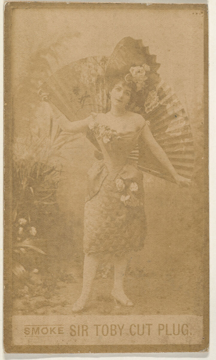Actress with large fan, from the series Actresses (N673), promoting Sir Toby Cut Plug, Albumen photograph 