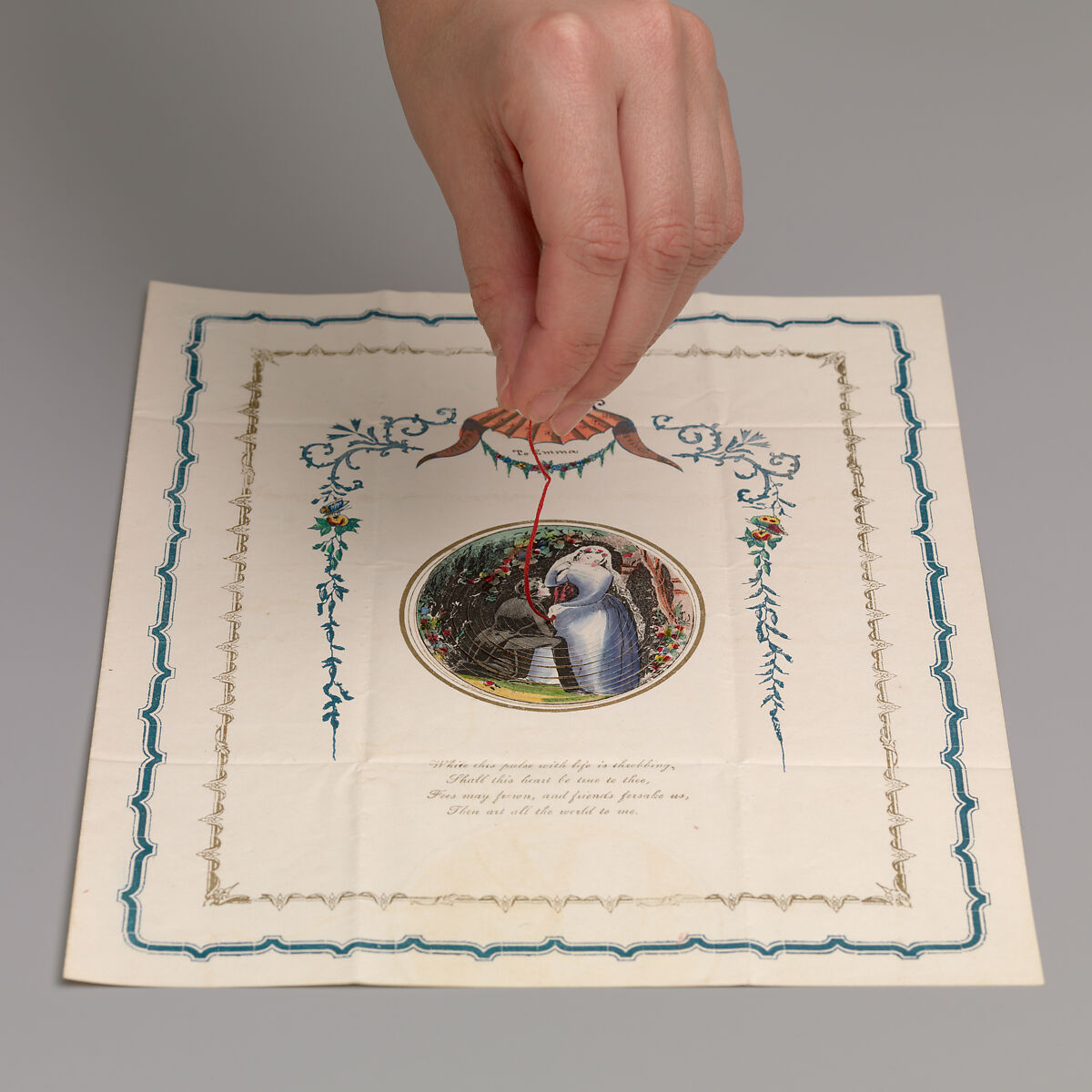 Cobweb valentine, Anonymous, American, 19th century, Wood engraving, letterpress, and watercolor