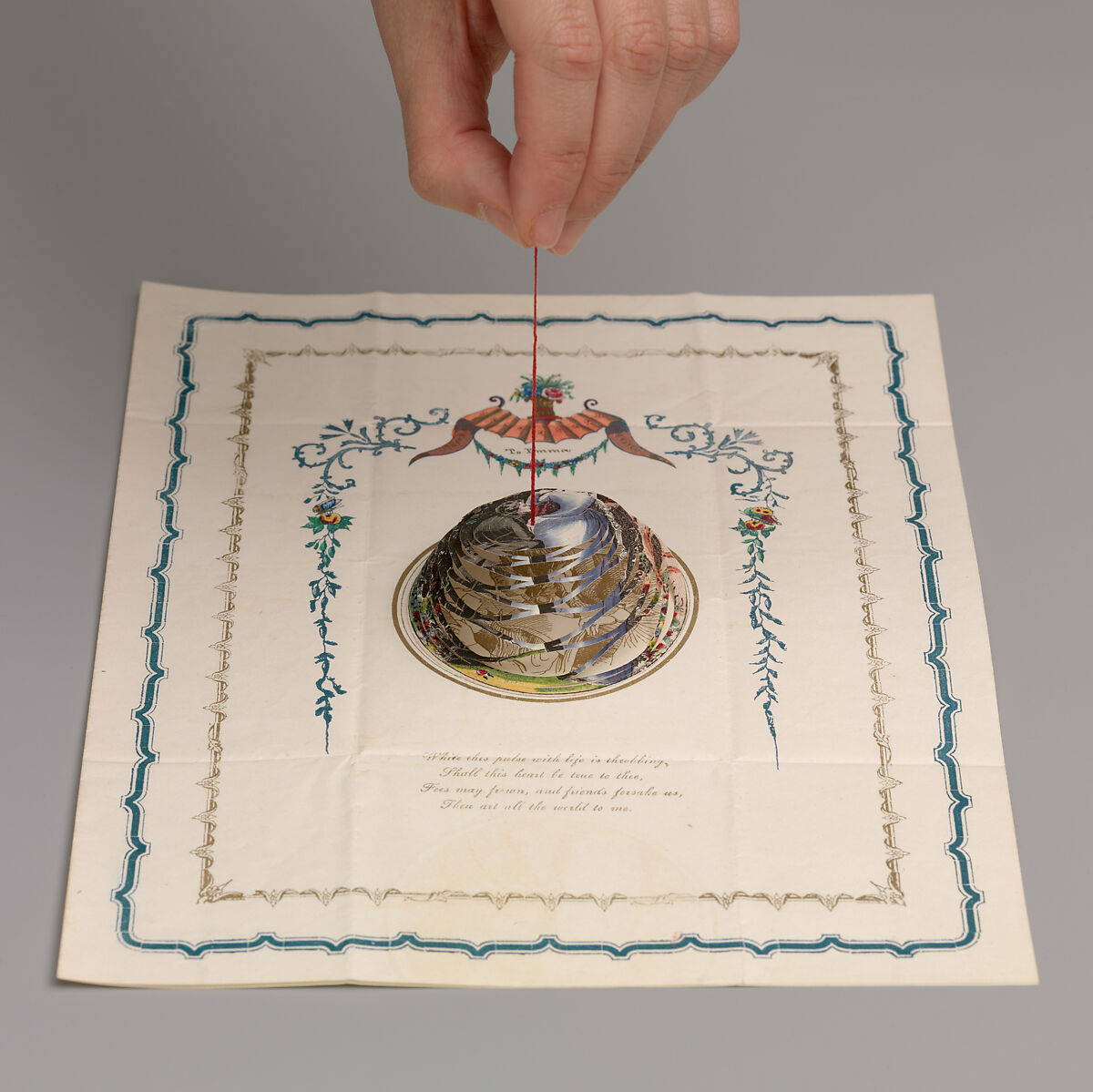 Cobweb valentine, Anonymous, American, 19th century, Wood engraving, letterpress, and watercolor