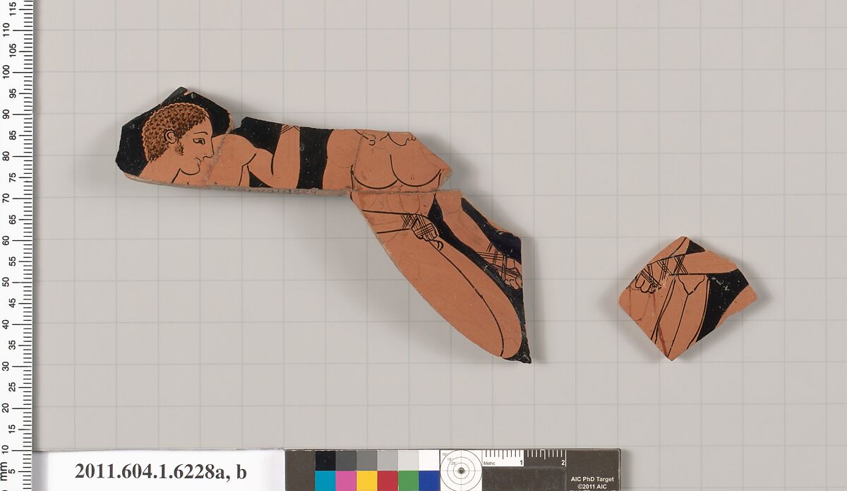 Terracotta fragments of a kylix (drinking cup), Attributed to Thorvaldsen Group, Terracotta, Greek, Attic