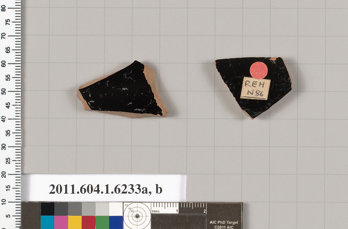 Terracotta fragments of kylikes (drinking cups), Terracotta, Greek, Attic