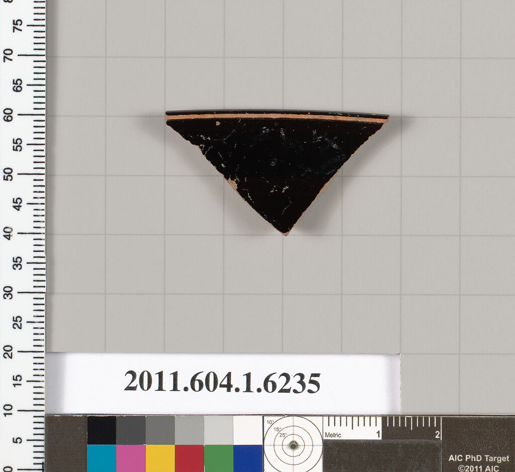 Terracotta rim fragment of a kylix (drinking cup), Terracotta, Greek, Attic