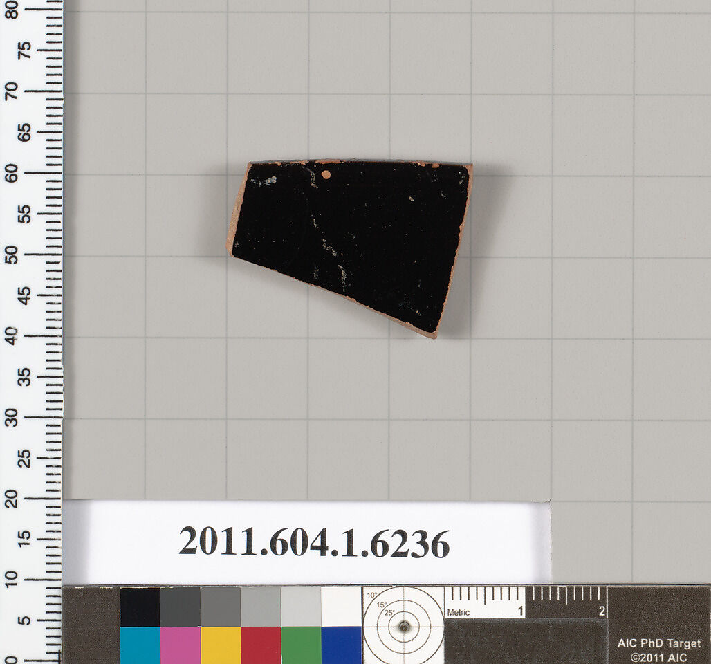 Terracotta rim fragment of a kylix (drinking cup), Terracotta, Greek, Attic