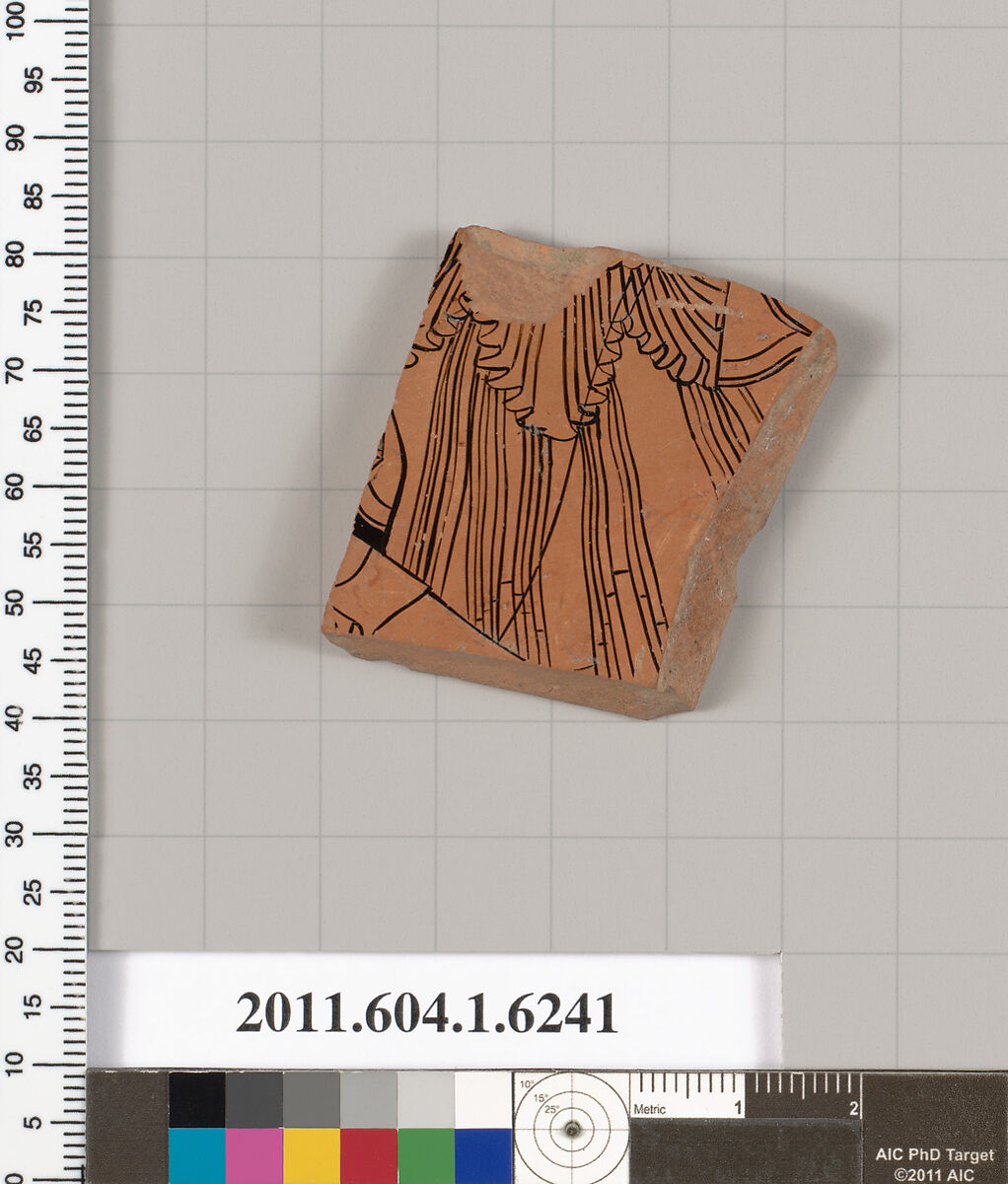 Terracotta fragment of a kylix (drinking cup), Terracotta, Greek, Attic