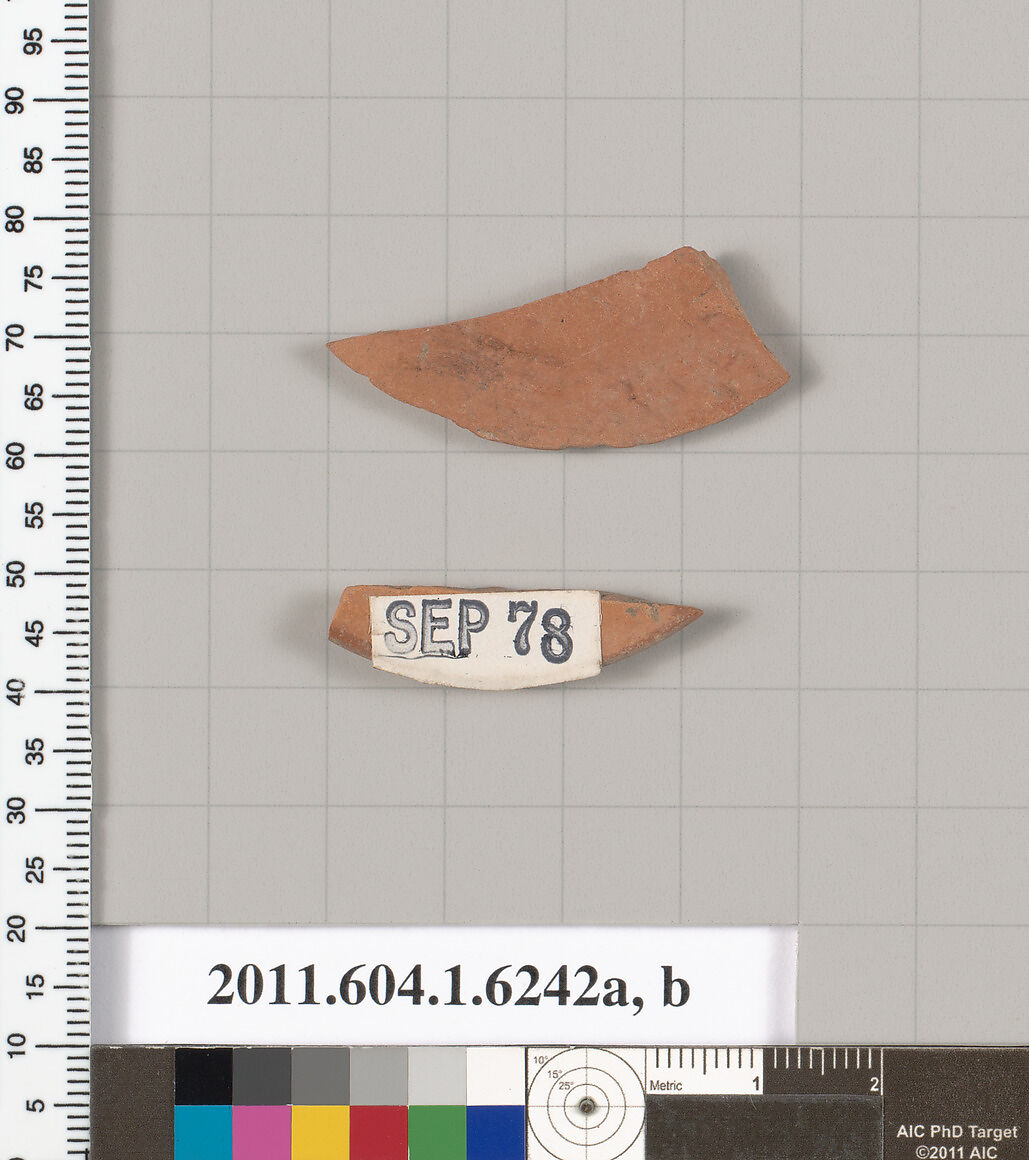 Terracotta fragments of kylikes (drinking cups), Terracotta, Greek, Attic