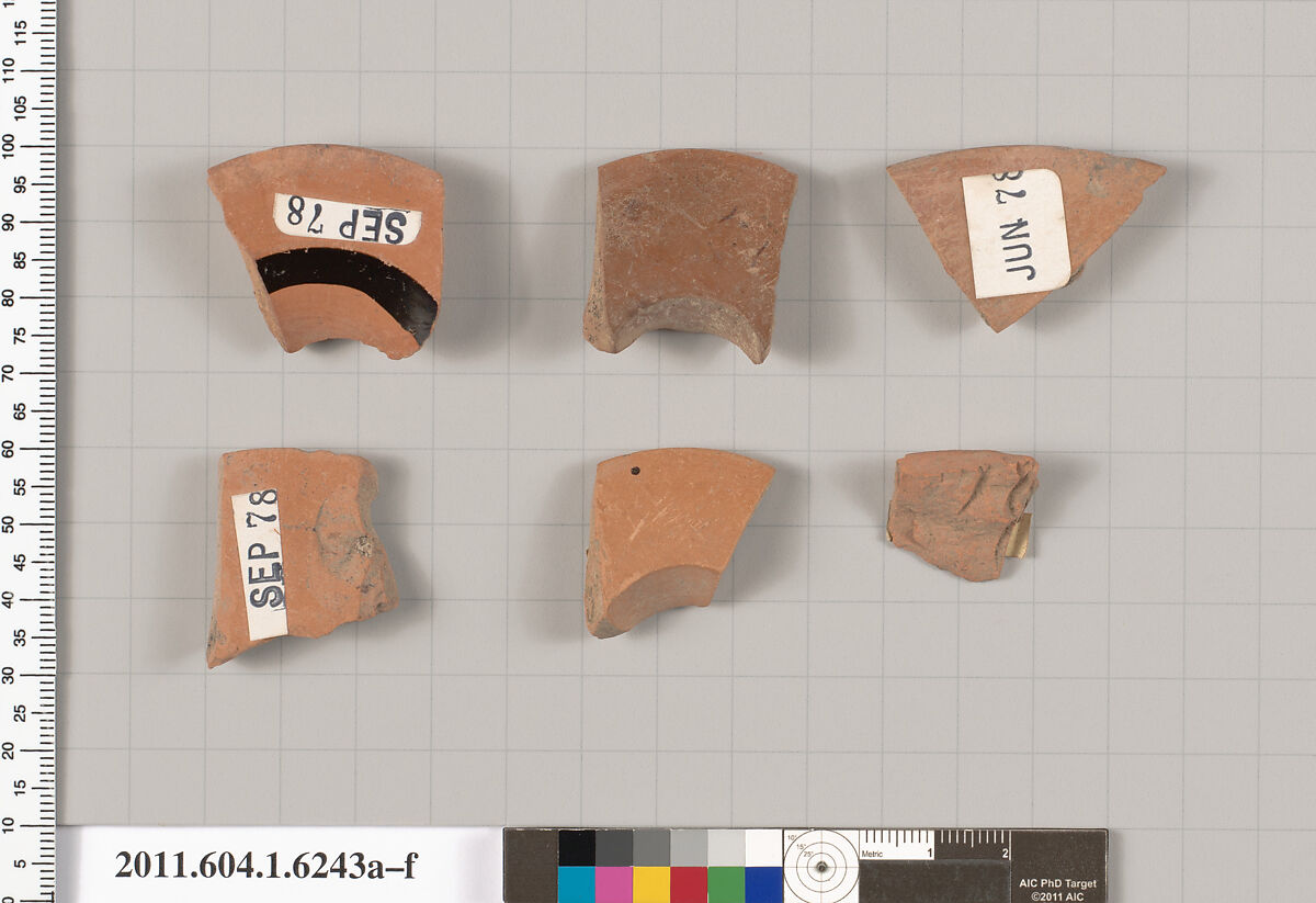 Terracotta fragments of kylikes (drinking cups), Terracotta, Greek, Attic