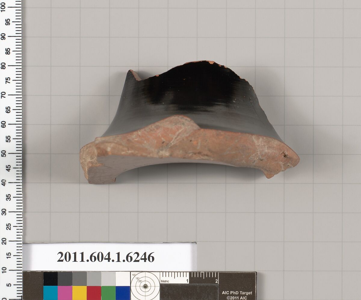 Terracotta fragment of a kylix (drinking cup), Terracotta, Greek, Attic