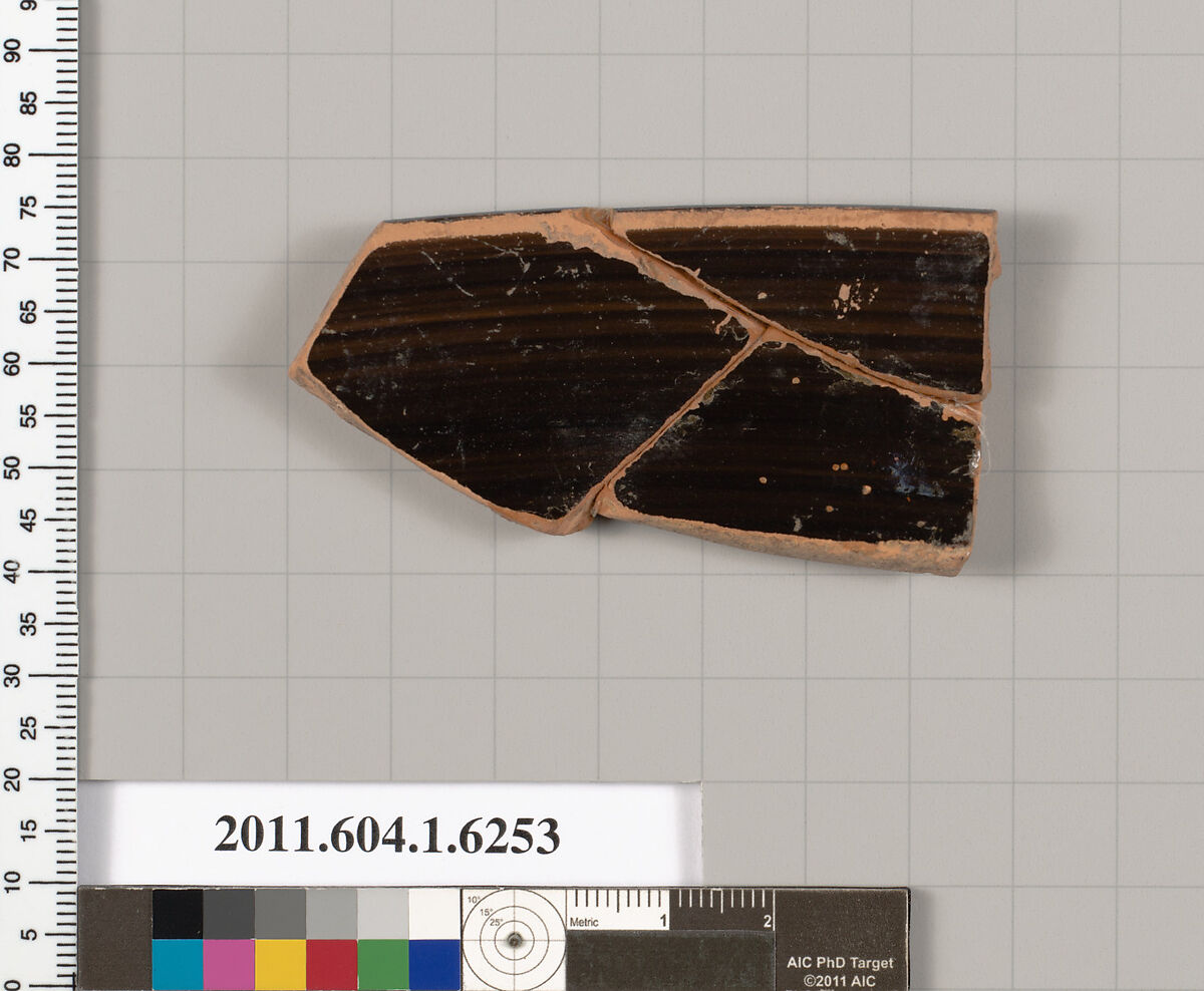 Terracotta rim fragment of a kylix (drinking cup), Terracotta, Greek, Attic