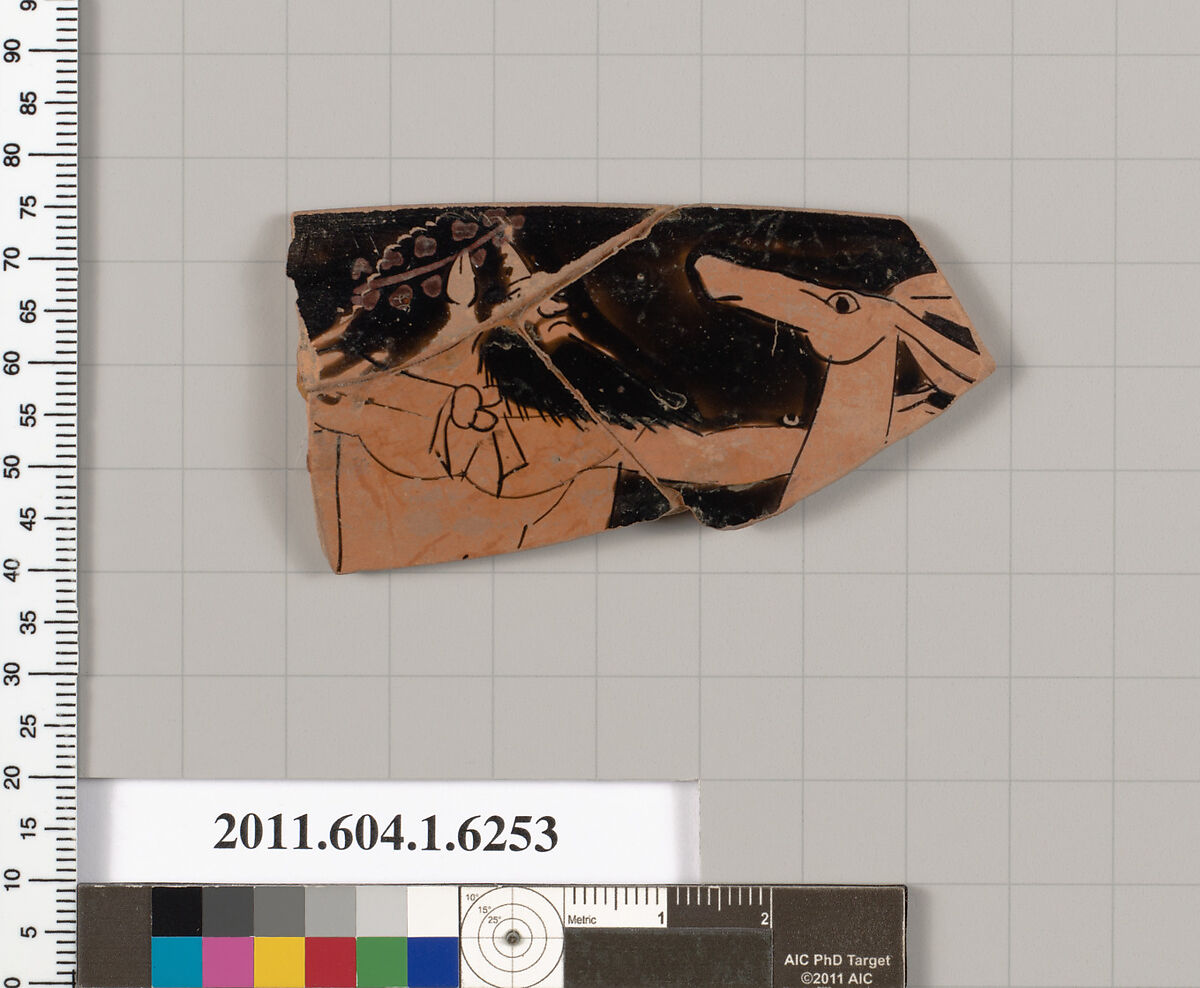 Terracotta rim fragment of a kylix (drinking cup), Terracotta, Greek, Attic 