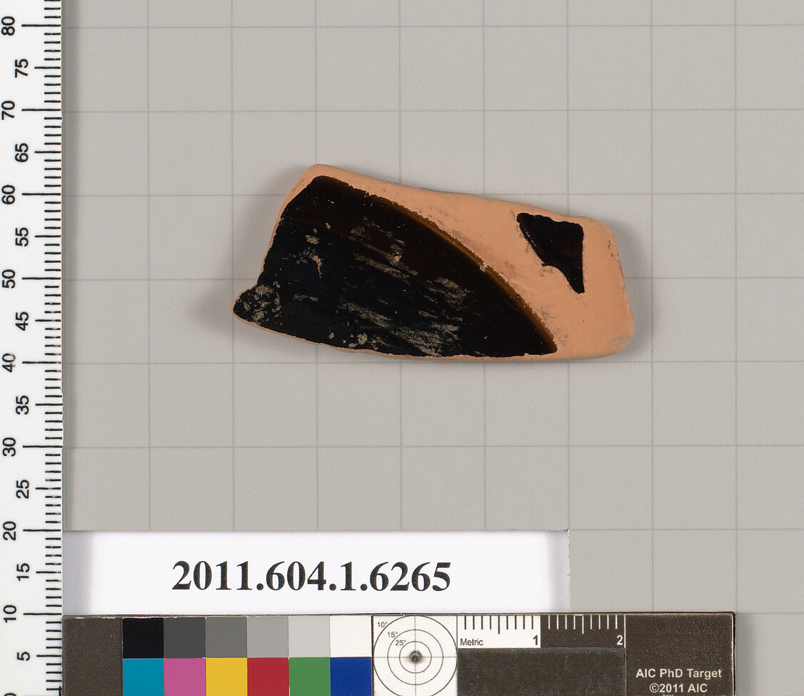 Terracotta fragment of a kylix (drinking cup), Terracotta, Greek, Attic
