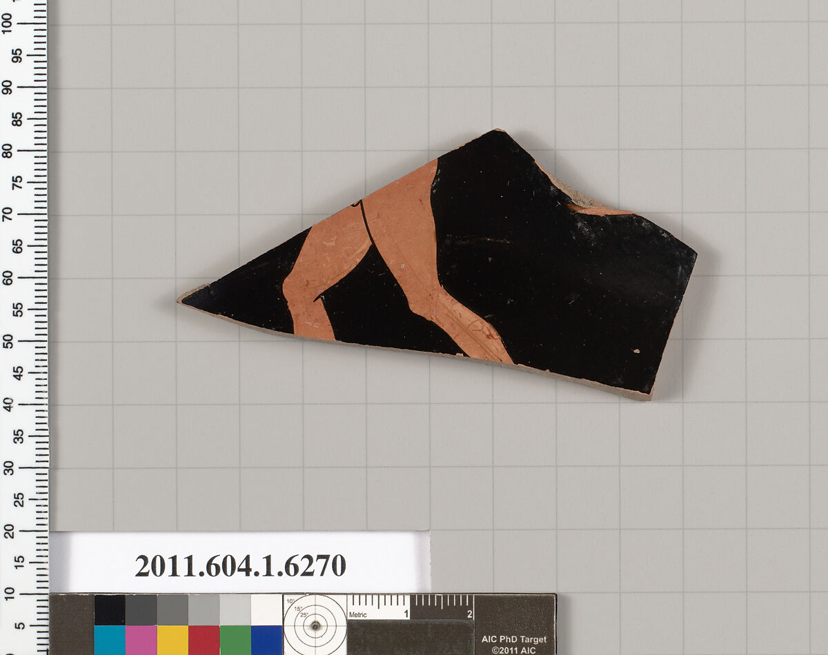 Terracotta fragment of a kylix (drinking cup), Terracotta, Greek, Attic