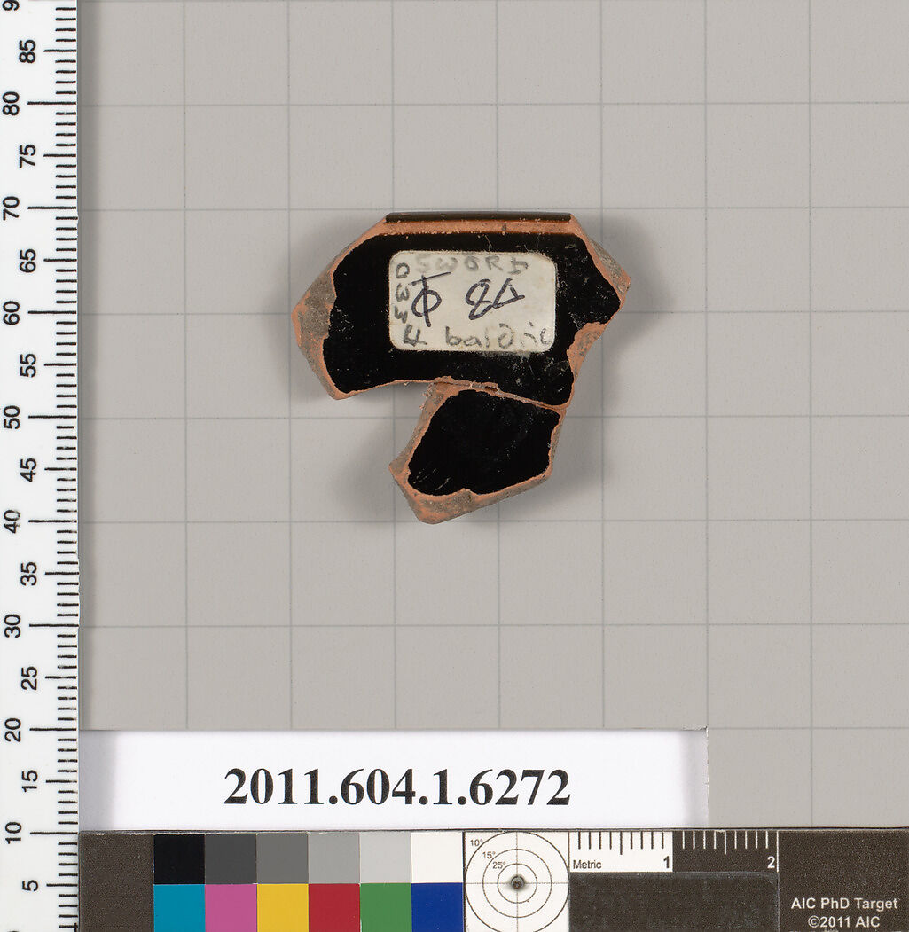 Terracotta rim fragment of a kylix (drinking cup), Terracotta, Greek, Attic