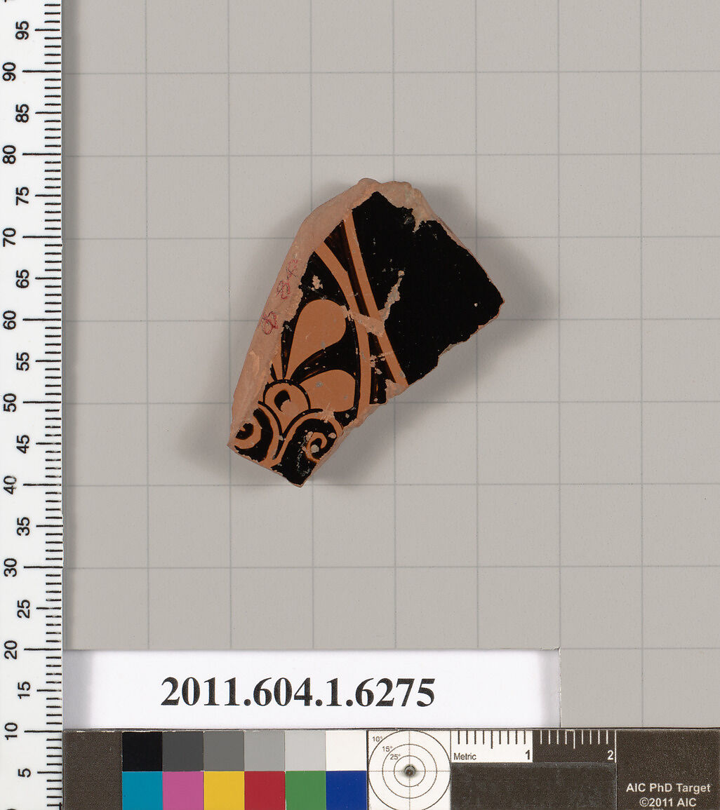 Terracotta fragment of a kylix (drinking cup), Terracotta, Greek, Attic