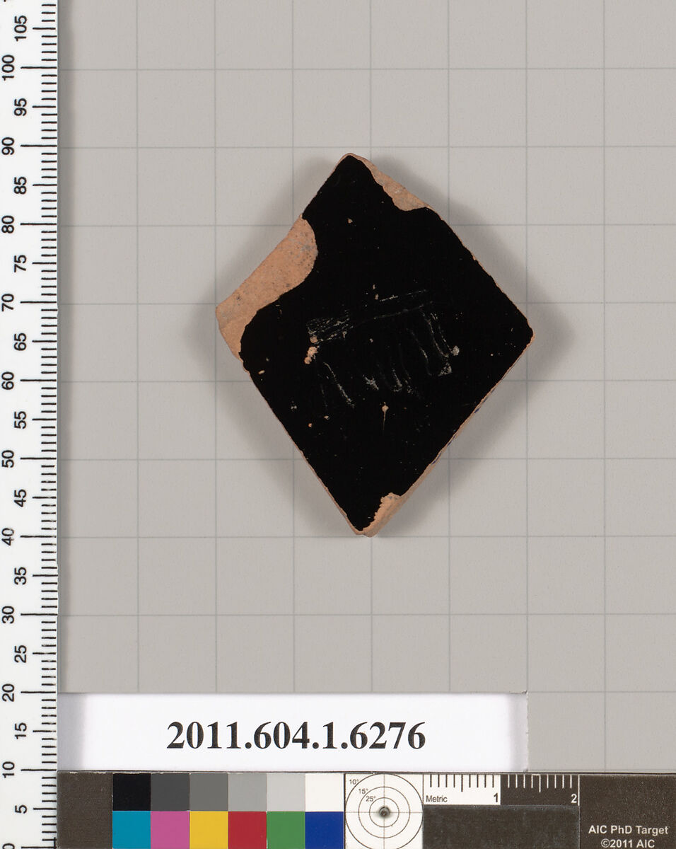 Terracotta fragment of a kylix (drinking cup), Terracotta, Greek, Attic