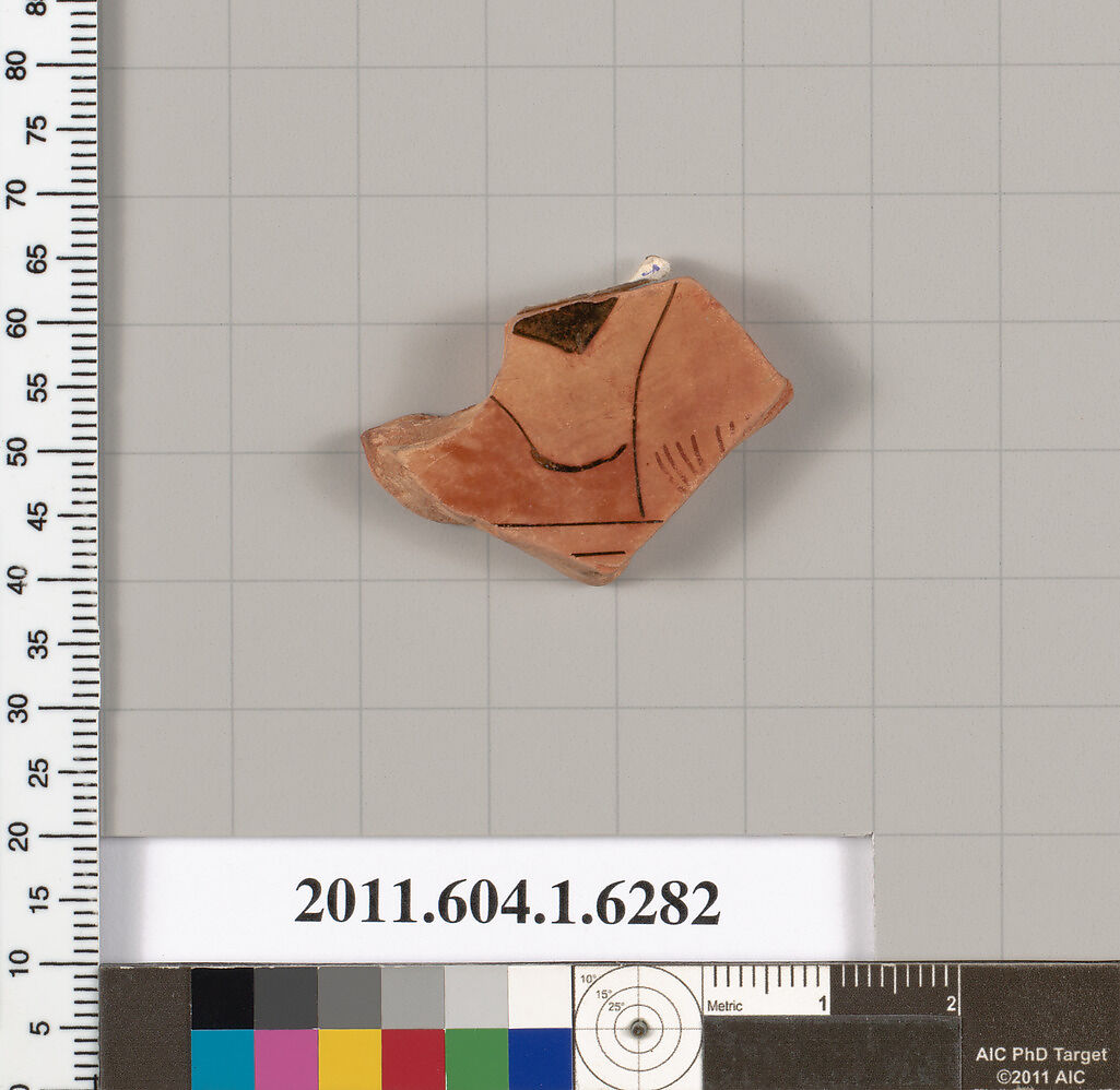 Terracotta fragment of a kylix (drinking cup), Terracotta, Greek, Attic