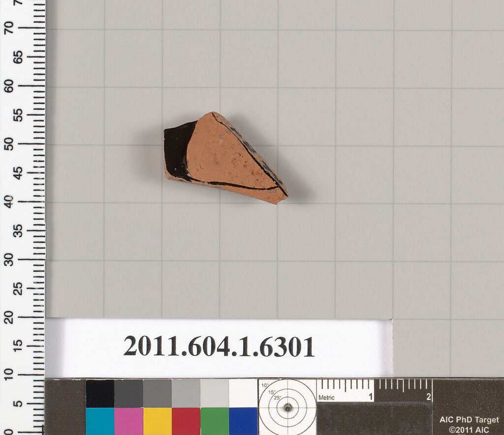 Terracotta fragment of a kylix (drinking cup), Terracotta, Greek, Attic