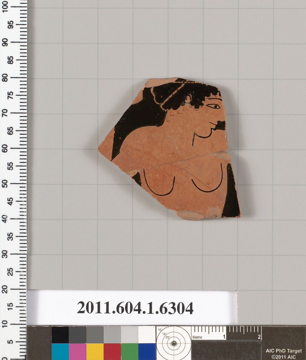Terracotta fragment of a kylix (drinking cup), Terracotta, Greek, Attic