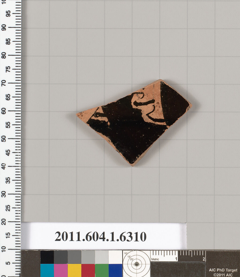 Terracotta fragment of a kylix (drinking cup), Terracotta, Greek, Attic