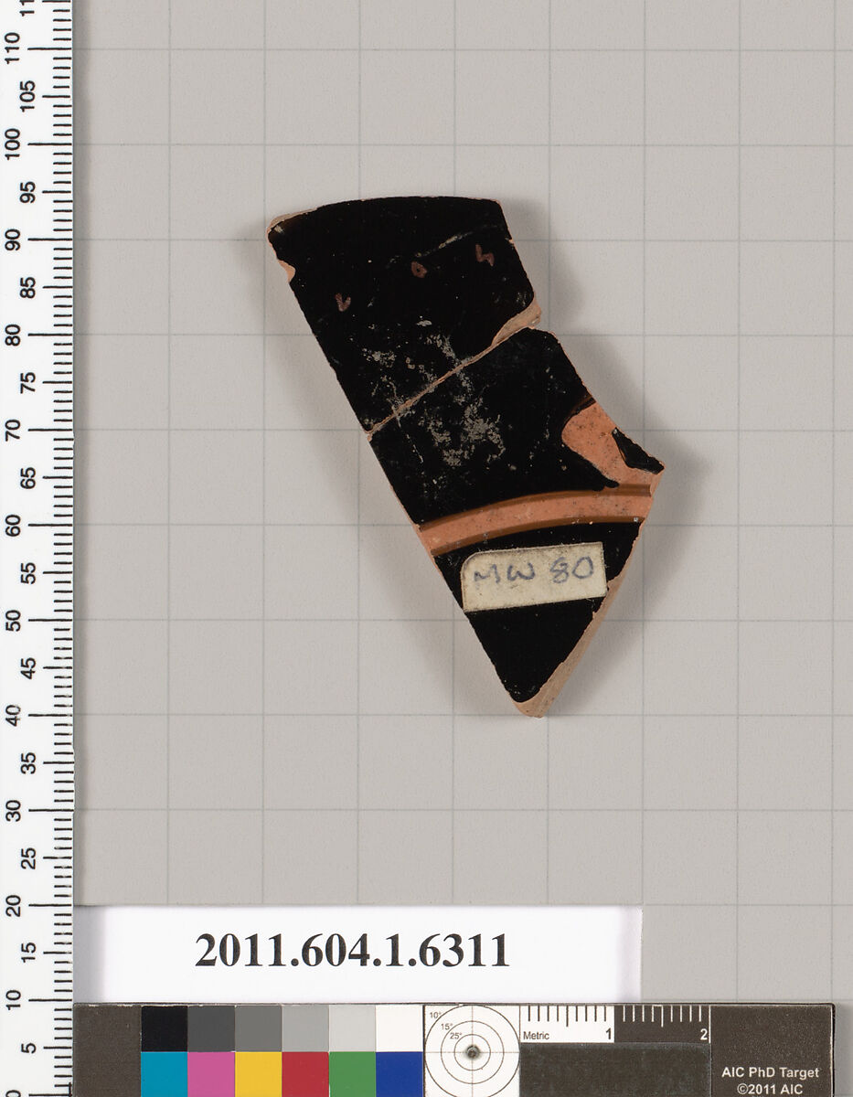 Terracotta fragment of a kylix (drinking cup), Terracotta, Greek, Attic