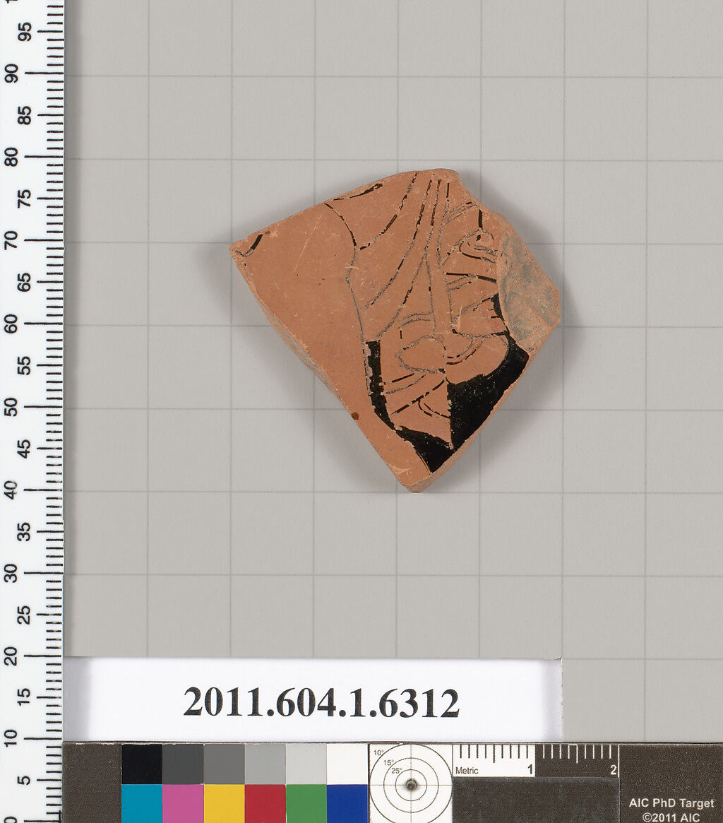 Terracotta fragment of a kylix (drinking cup), Terracotta, Greek, Attic