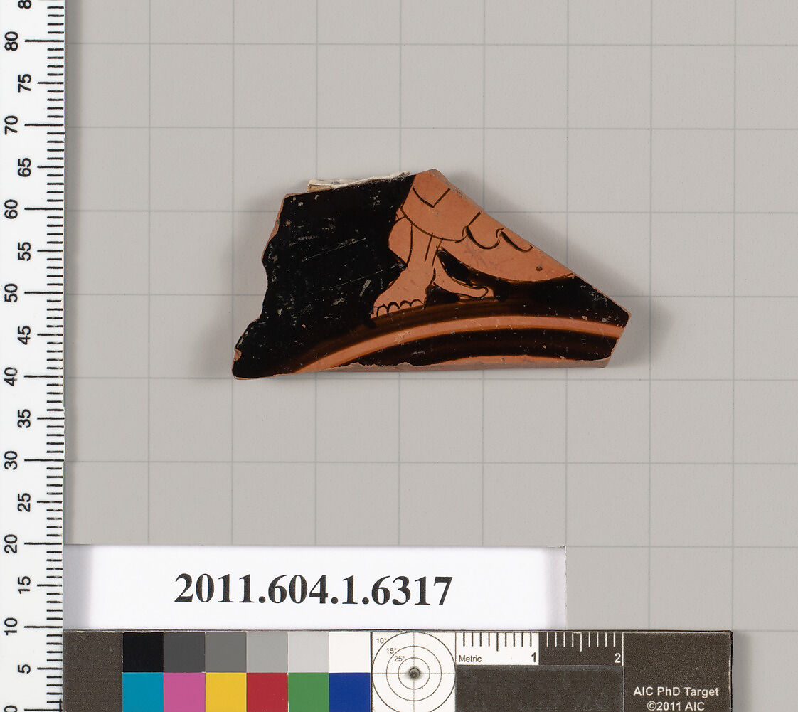 Terracotta fragment of a kylix (drinking cup), Terracotta, Greek, Attic