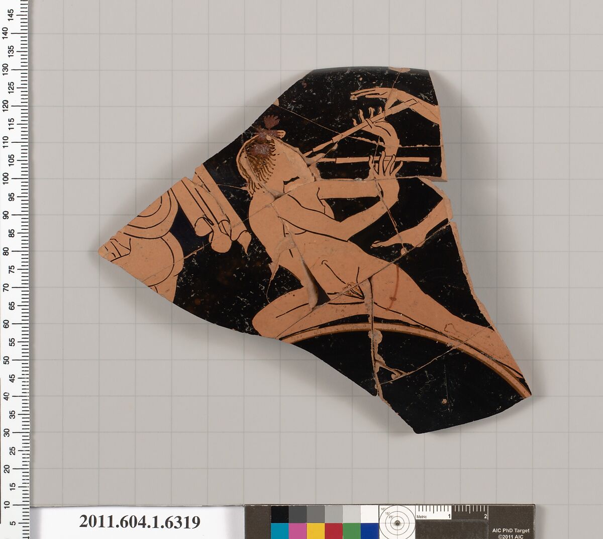 Terracotta fragment of a kylix (drinking cup), Terracotta, Greek, Attic