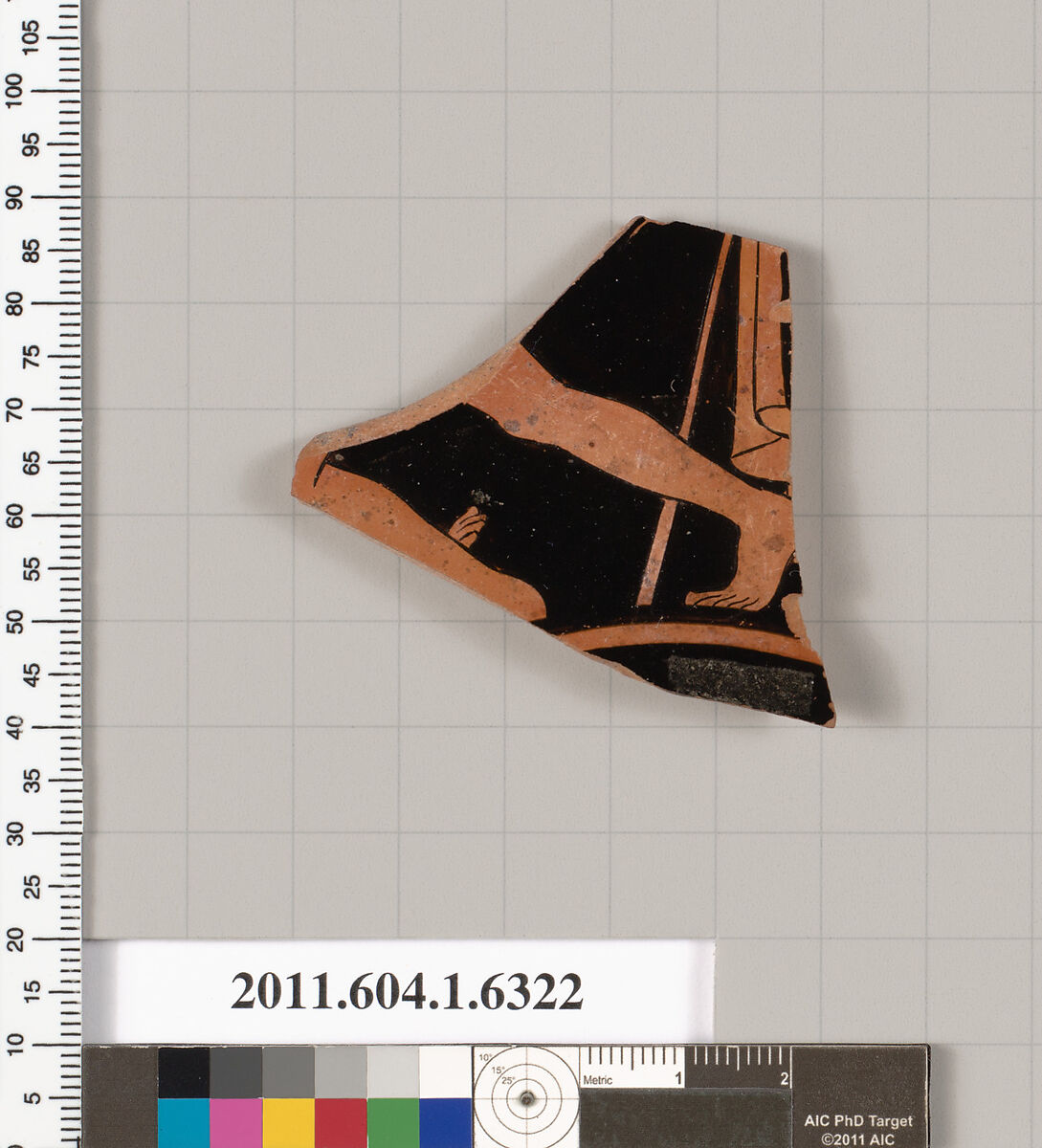 Terracotta fragment of a kylix (drinking cup), Terracotta, Greek, Attic