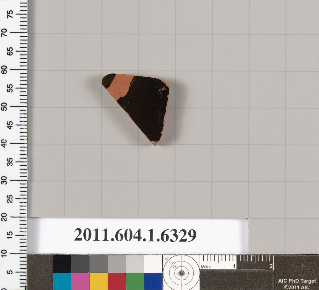 Terracotta fragment of a kylix (drinking cup), Terracotta, Greek, Attic