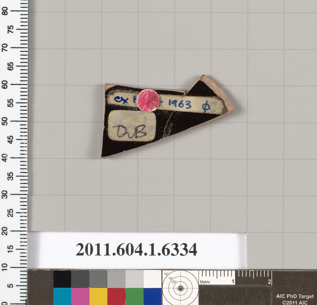 Terracotta fragment of a kylix (drinking cup), Terracotta, Greek, Attic