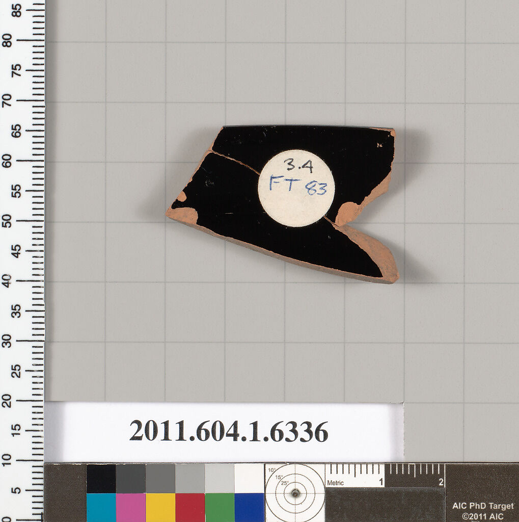 Terracotta rim fragment of a kylix (drinking cup), Terracotta, Greek, Attic