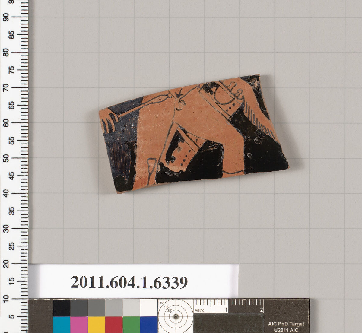 Terracotta fragment of a kylix (drinking cup), Terracotta, Greek, Attic