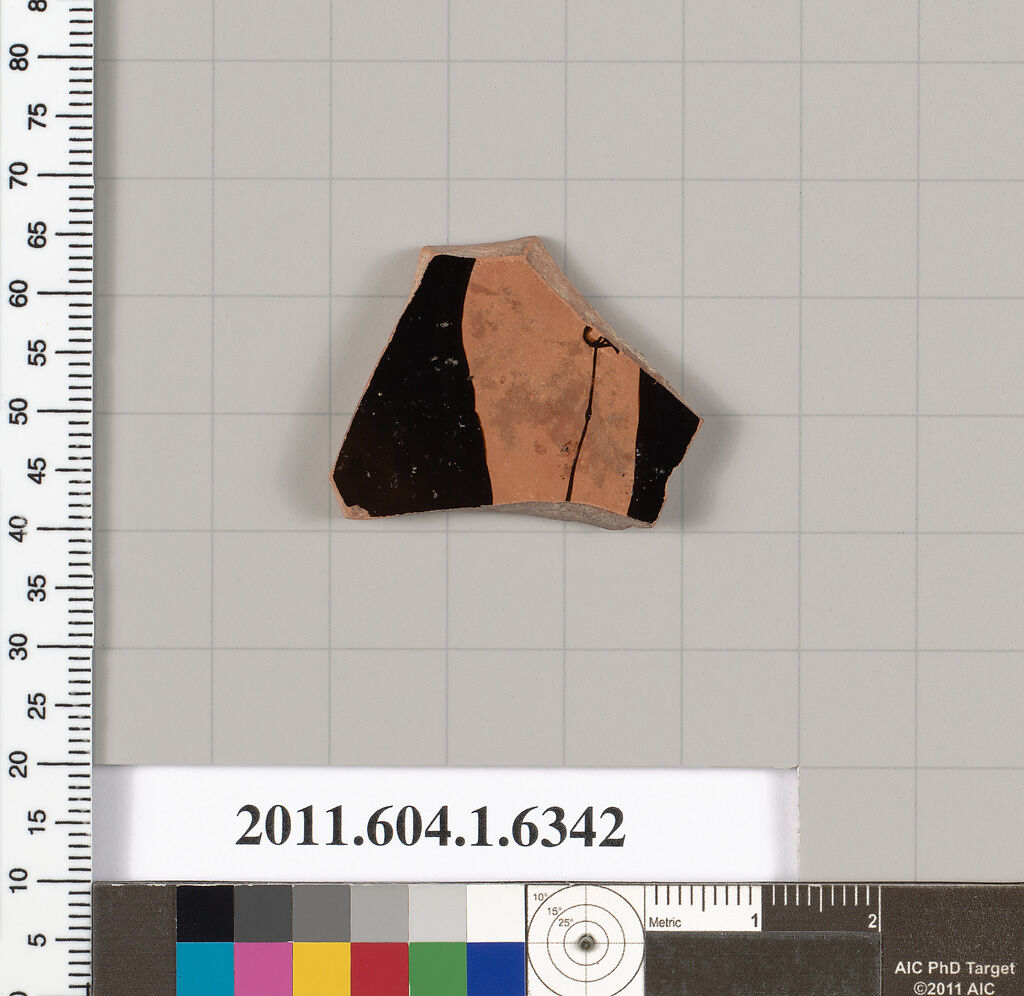 Terracotta fragment of a kylix (drinking cup), Terracotta, Greek, Attic