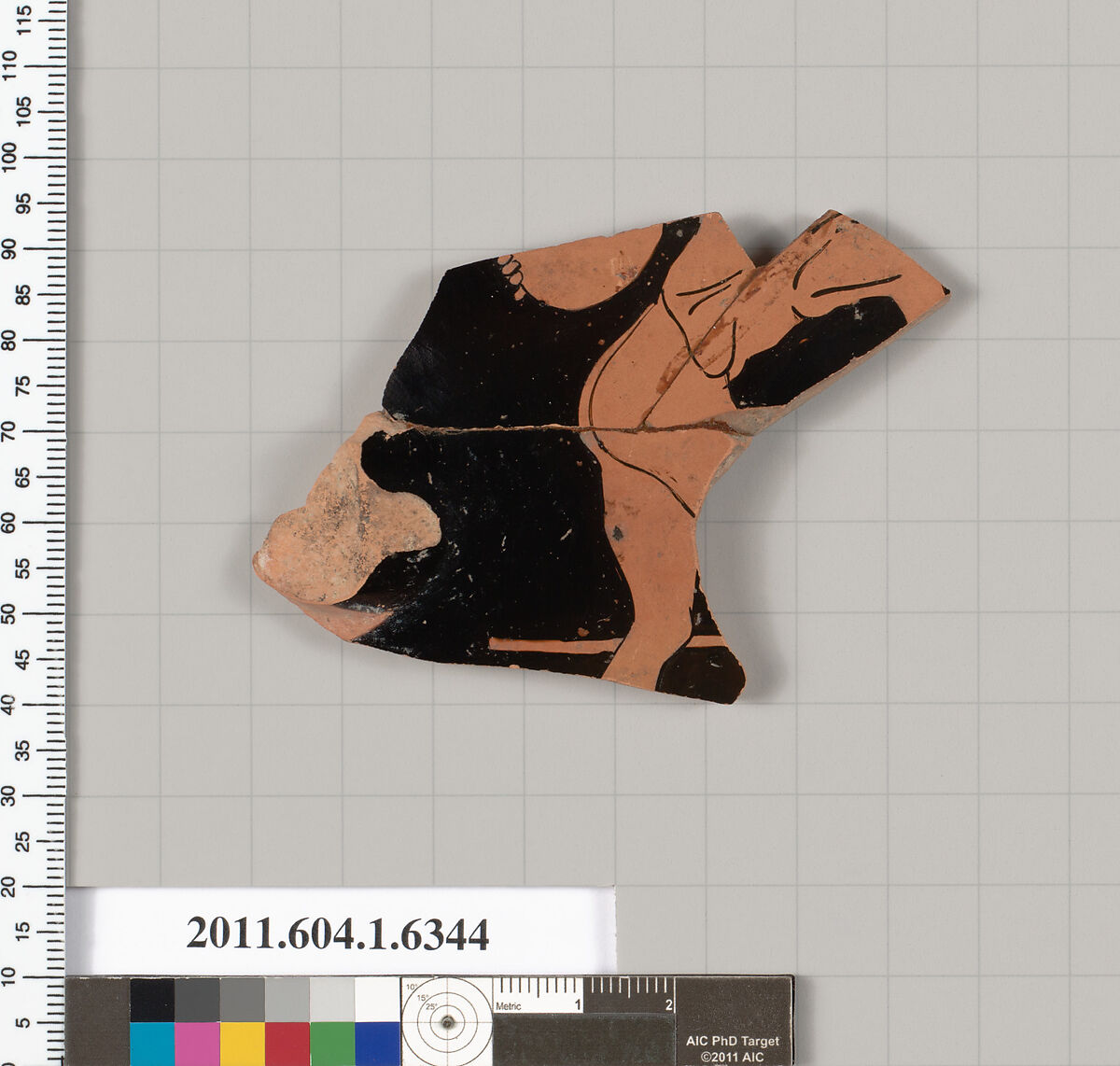 Terracotta fragment of a kylix (drinking cup), Terracotta, Greek, Attic