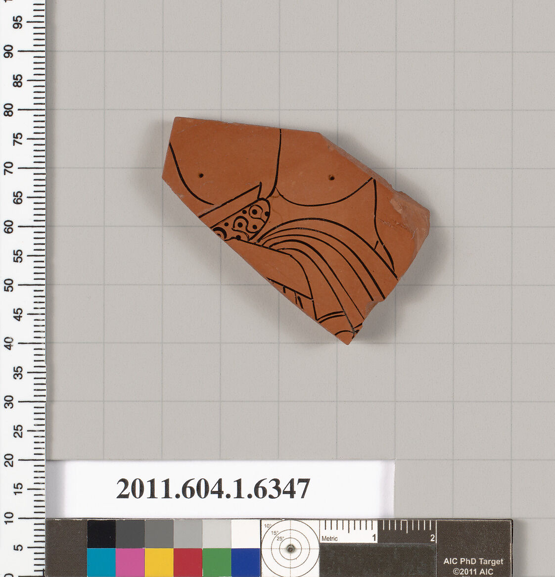 Terracotta fragment of a kylix (drinking cup), Terracotta, Greek, Attic