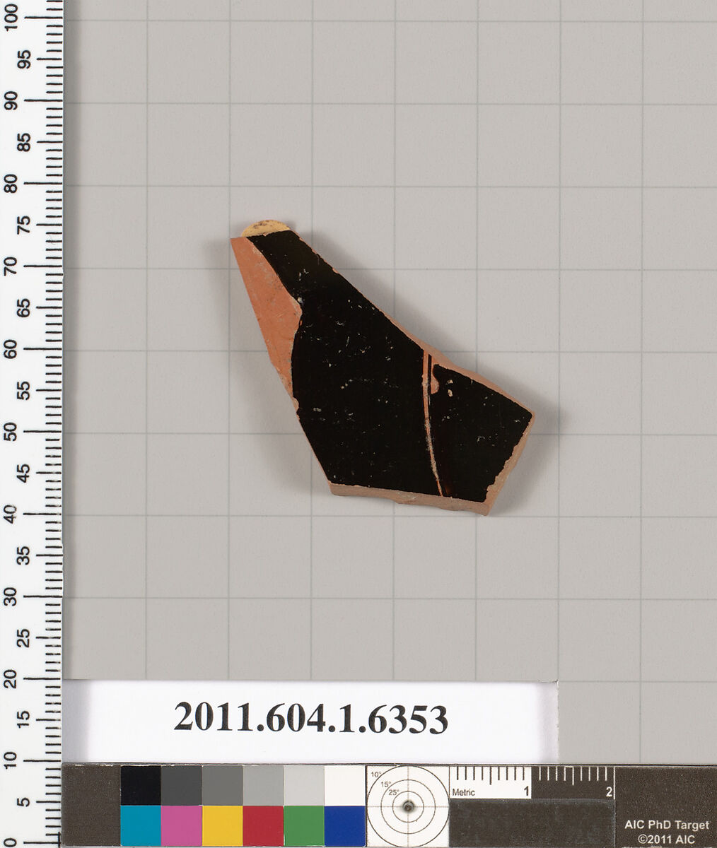 Terracotta fragment of a kylix (drinking cup), Terracotta, Greek, Attic