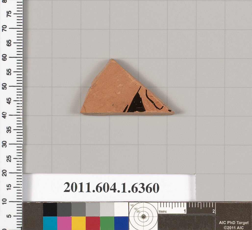 Terracotta fragment of a kylix (drinking cup), Terracotta, Greek, Attic