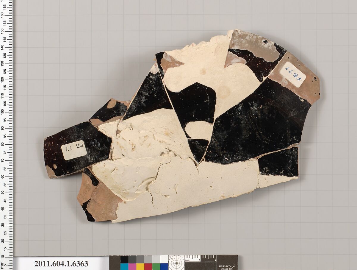 Terracotta fragment of a kylix (drinking cup), Terracotta, Greek, Attic