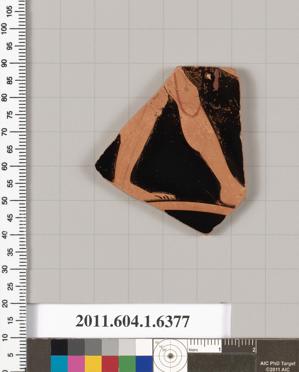 Terracotta fragment of a kylix (drinking cup), Terracotta, Greek, Attic