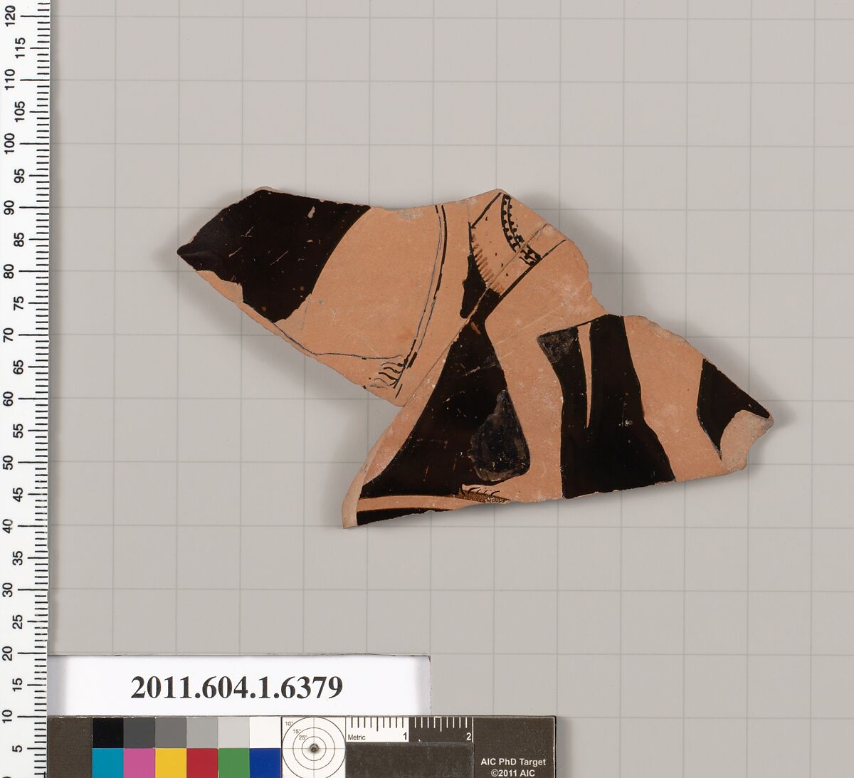 Terracotta fragment of a kylix (drinking cup), Terracotta, Greek, Attic