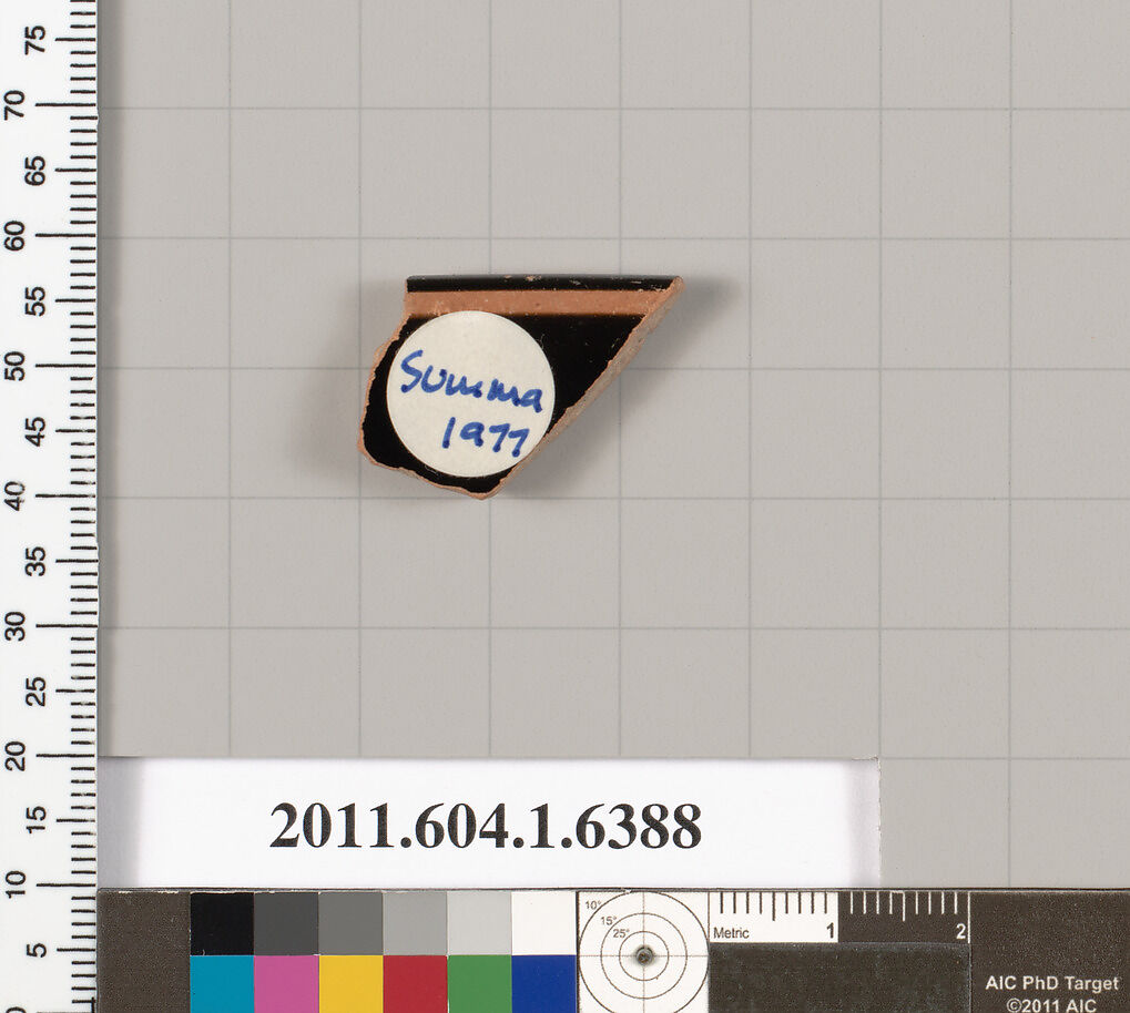 Terracotta rim fragment of a kylix (drinking cup), Terracotta, Greek, Attic