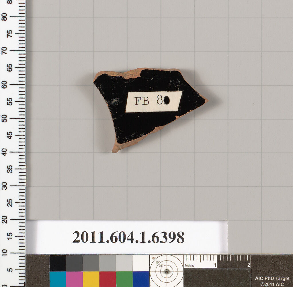Terracotta fragment of a kylix (drinking cup), Terracotta, Greek, Attic