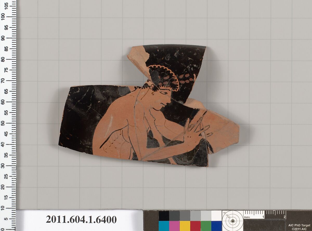 Terracotta rim fragment of a kylix (drinking cup), Terracotta, Greek, Attic