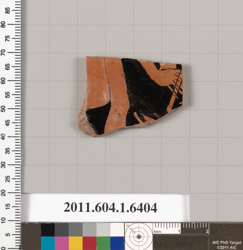 Terracotta fragment of a kylix (drinking cup), Terracotta, Greek, Attic